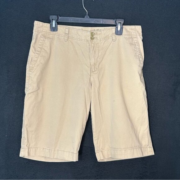 Women's 12 Tan Mid-rise Legandary Wash "Blakely" Bermuda Shorts - Eddie Bauer - Picture 1 of 5